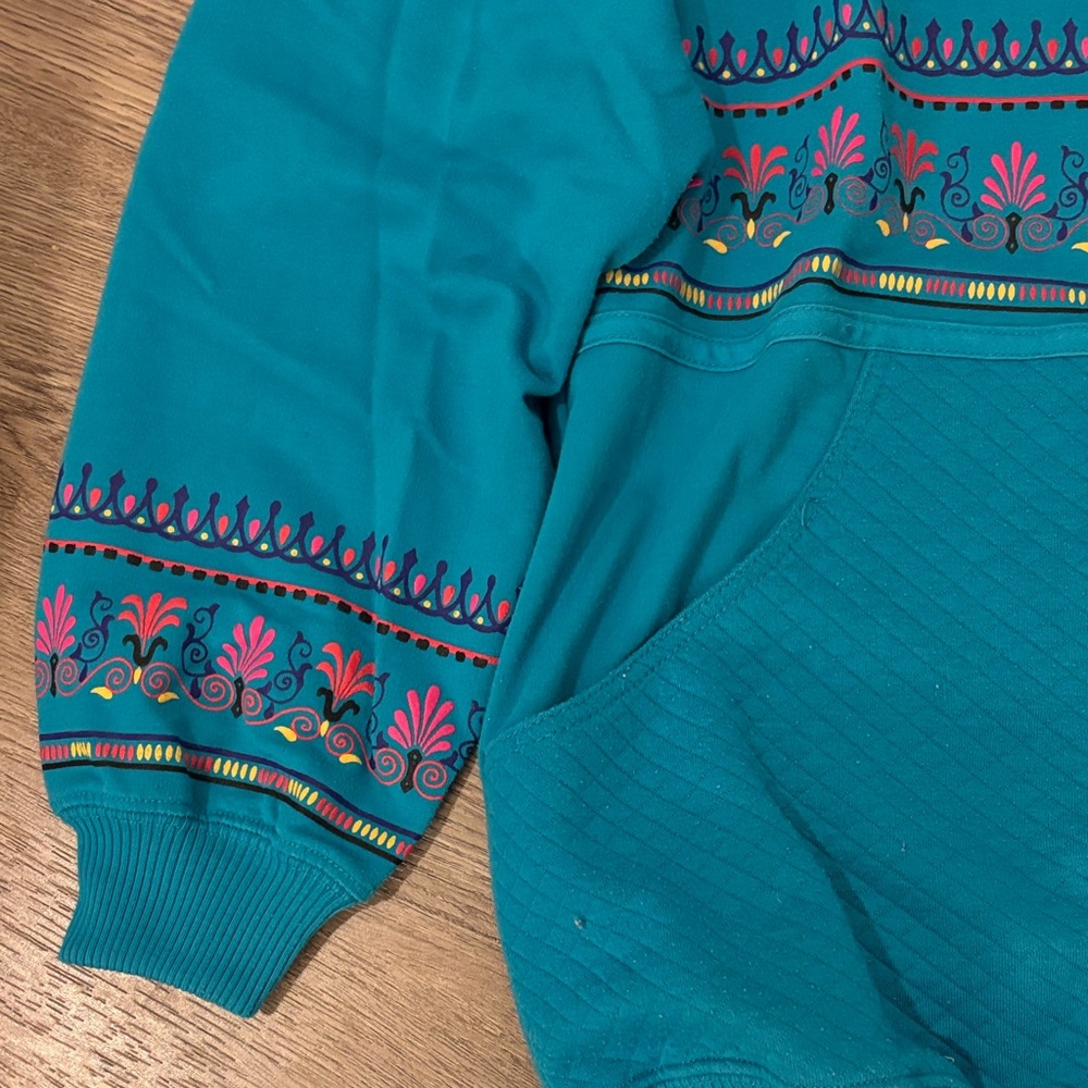 Vintage Petite Sophisticate Henley PS Blue Half Button Down Sweatshirt w Pockets - Picture 4 of 9